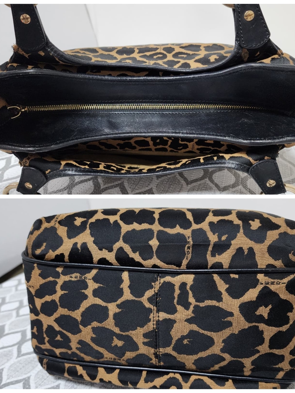 Fendi Leopard Print Canvas Shoulder Bag Brown/Black - Picture 9 of 14